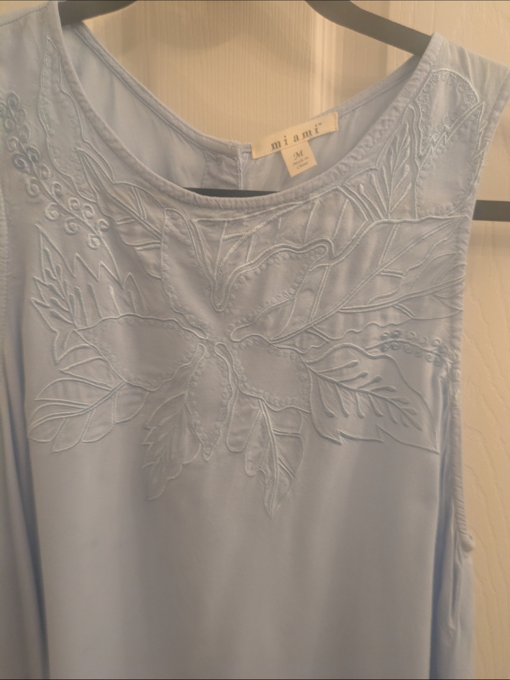 miami Light Blue Embroidered Sleeveless Top